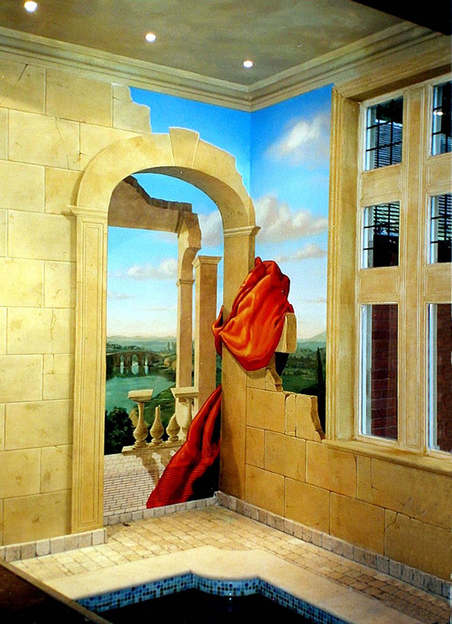 Trompe L'oeil swimming pool mural